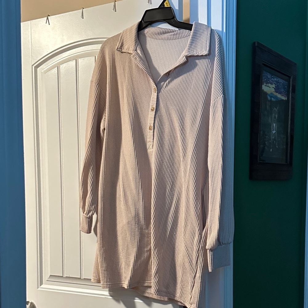 Striped Beige Long Sleeve Dress